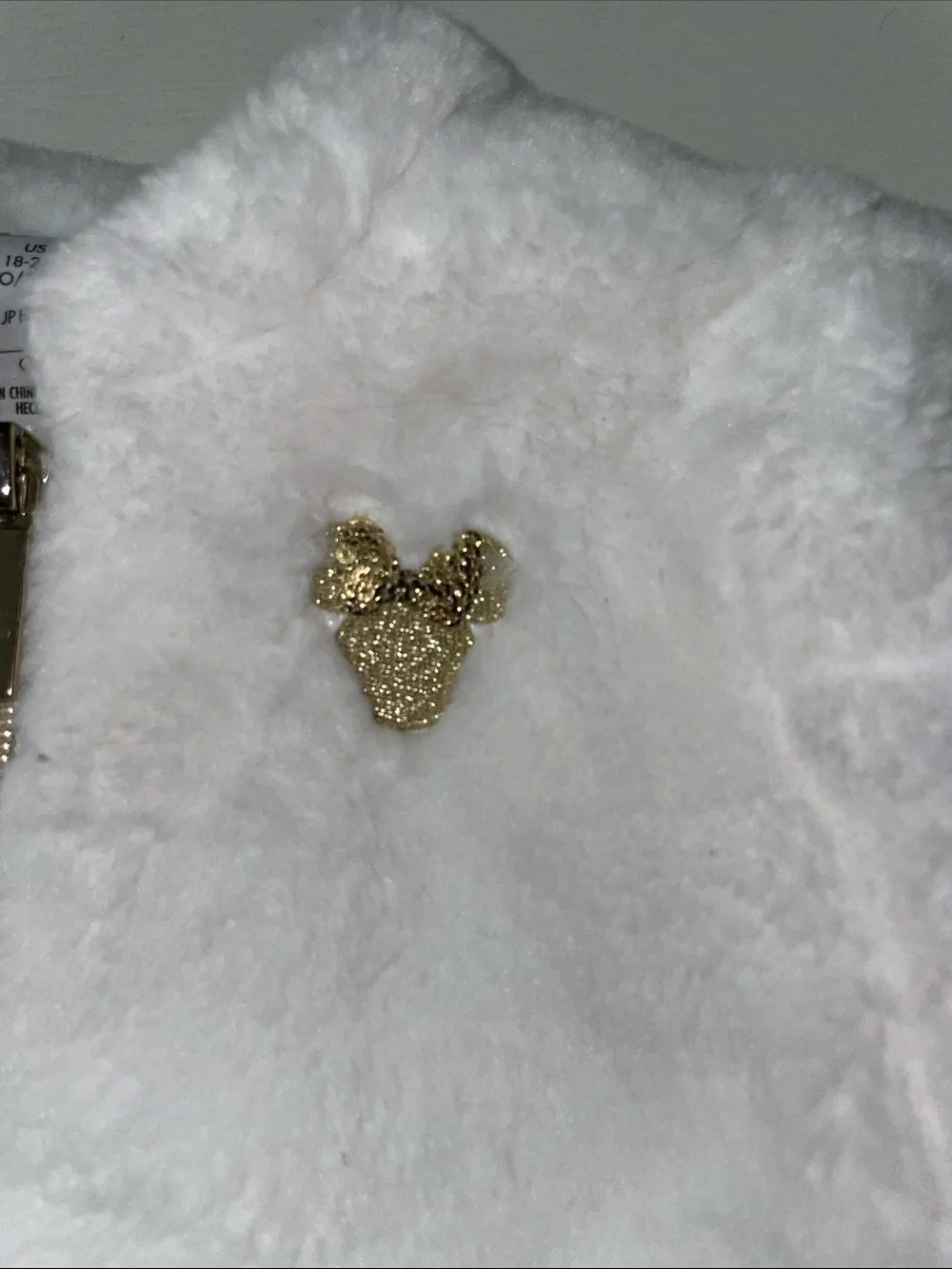 Disney Baby white fur coat with gold Mickey size 18-24 months